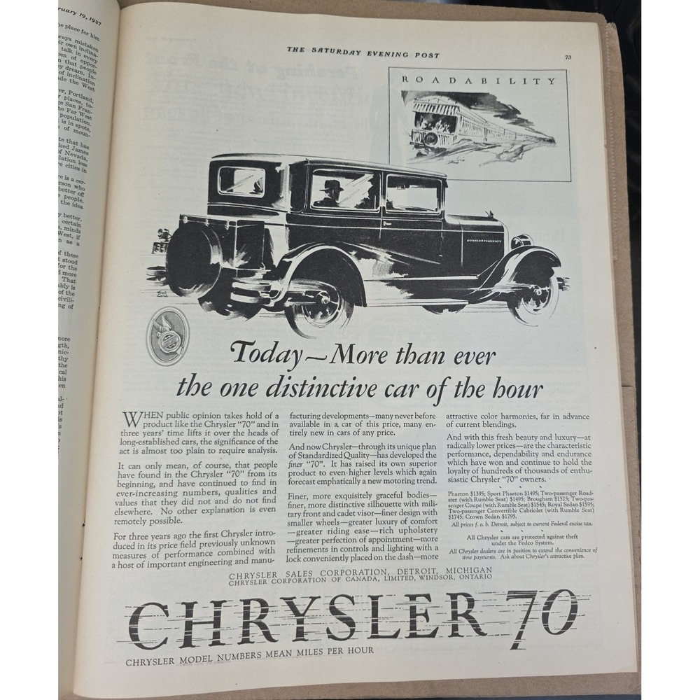 1927 Chrysler 70 Roadster Classic Vintage Automobile Advertisement Print Ad